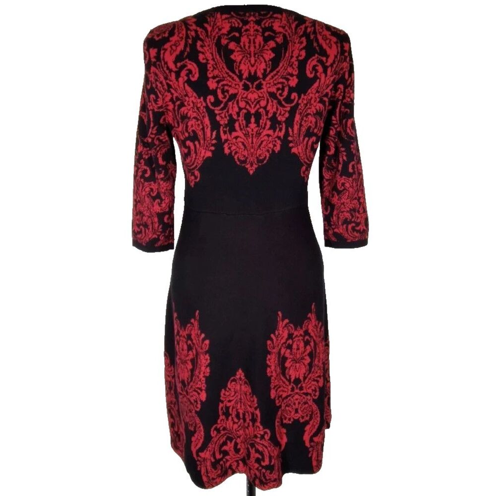 NEW DANA BUCHMAN Knit Sweater Dress Size L Large Red & Black 3/4 Sleeves NWT - Picture 2 of 6